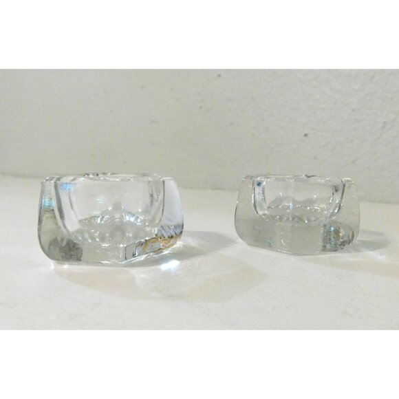 Vintage Salt Cellars Set Of 2 Hexagon Shape Clear Crystal Glass 1.5" Diameter - Picture 5 of 6